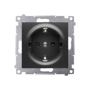 Simon 54 single socket outlet with Schuko earthing, with shutters, (module), 16A, 250V, quick connection, black matt — image 1