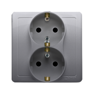 Simon Basic double socket outlet with Schuko earthing, 16A, silver matt, metalic — image 1