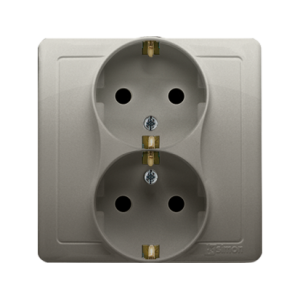 Simon Basic double socket outlet with Schuko earthing, 16A, satin, metallized — image 1