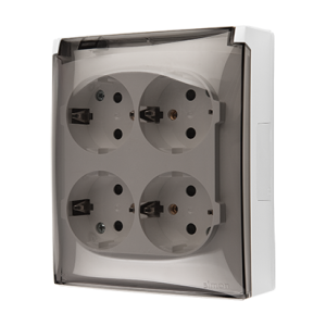 Simon Aquaclick quadruple socket outlet with SCHUKO earthing and shutters - IP44 version - transparent flap, 16A, quick connection, white — image 1