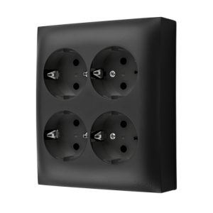 Simon Aquaclick quadruple socket outlet with SCHUKO earthing - IP20 version, 16A, quick connection, black matt — image 1