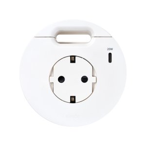 Baldų elektros lizdas (su „Schuko“ įžeminimu) su 20 W USB-C įkrovikliu ir kabelio išvedimo anga, „Simon 400 Flash 90“, IP20, 16 A, montavimo matmenys: Ø80 mm, balta — nuotrauka 1