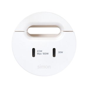 Dvigubas baldinis USB-C 100 W įkroviklis su izoliacijos praėjimu (kabelio išėjimu), „Simon 400 Flash 60“, IP20, montavimo matmenys: Ø54 mm, balta — nuotrauka 1