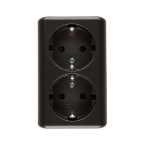 Simon 54 double socket outlet with Schuko earthing and shutters, flush mounted - Scandinavian version, (Complete product), 16A, 250V, quick connection, anthracite, metalic — image 1