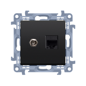 Simon 10 aerial socket type „F” + computer RJ45 cat.5e, black matt — image 1