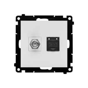 Simon 55 aerial socket type "F" + computer socket RJ45 cat.6, module, light gray matt — image 1