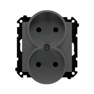 Simon 55 double socket outlet without earthing, with shutters, module, 16A, quick connection, graphite mat — image 1