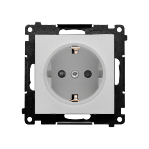 Simon 55 single socket outlet with Schuko earthing, with shutters, module, 16A, quick connection, matt aluminum — image 1