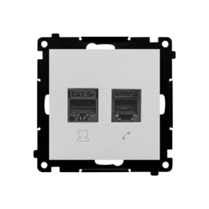 Simon 55 kompiuterio lizdas RJ45, 5e kategorijos + telefono lizdas RJ12, matinis aliuminis — nuotrauka 1
