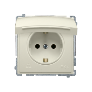 Simon Basic IP44 single socket outlets with Schuko earthing - white flap, 16A, cream white/electro white — image 1