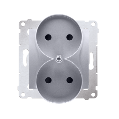 Simon 54 Nature double socket outlet without earthing, with shutters, (module), 16A, 250V, Screw, silver matt, metalic