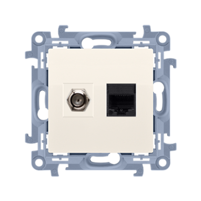 Simon 10 aerial socket type „F” + computer RJ45 cat.5e, cream white/electro white