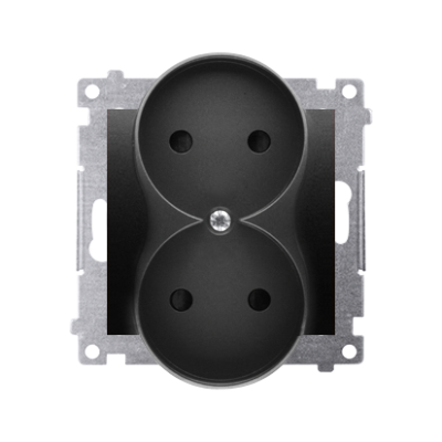 Simon 54 double socket outlet without earthing, with shutters, (module), 16A, 250V, Screw, black matt