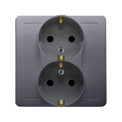 Simon Basic double socket outlet with Schuko earthing, 16A, inox steel