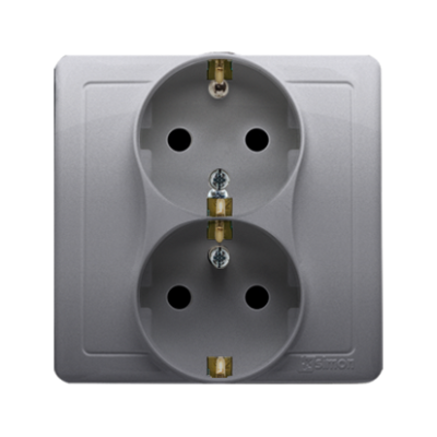 Simon Basic double socket outlet with Schuko earthing, 16A, silver matt, metalic