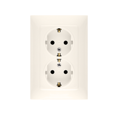 Simon 10 double socket outlet with Schuko earthing, 16A, cream white/electro white