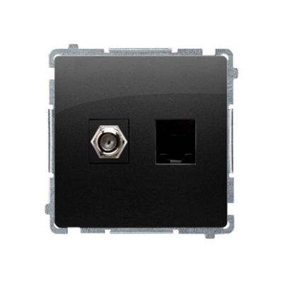Simon Basic aerial socket type "F" + computer socket RJ45 cat.6, black matt