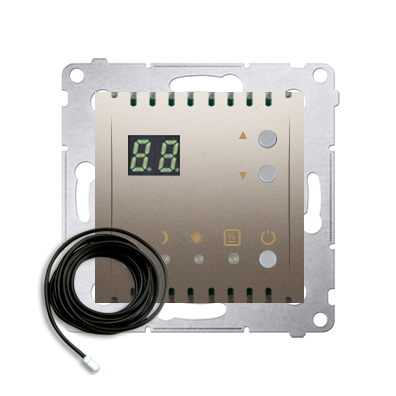 Simon 54 temperature regulator with dispaly, with outer sensor, gold matt, metalic