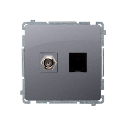 Simon Basic aerial socket type "F" + computer socket RJ45 cat.6, inox, metallized