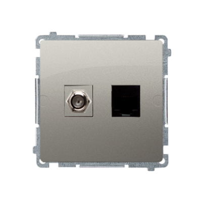 Simon Basic aerial socket type "F" + computer socket RJ45 cat.6, satin, metallized