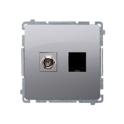 Simon Basic aerial socket type "F" + computer socket RJ45 cat.6, silver matt, metalic