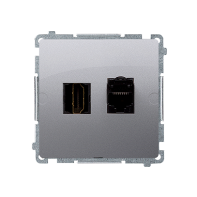 Simon Basic HDMI socket + computer socket RJ45 cat.6, silver matt, metalic