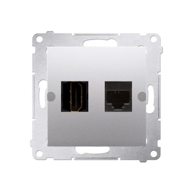 Simon 54 HDMI lizdas + kompiuterio lizdas RJ45, 6 kategorijos, matinis sidabras, metalizuotas