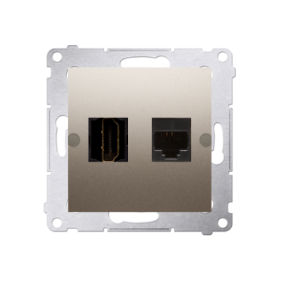 Simon 54 HDMI lizdas + kompiuterio lizdas RJ45, 6 kategorijos, matinis auksas, metalizuotas