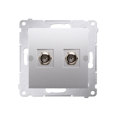 Simon 54 double aerial socket type "F", silver matt, metalic