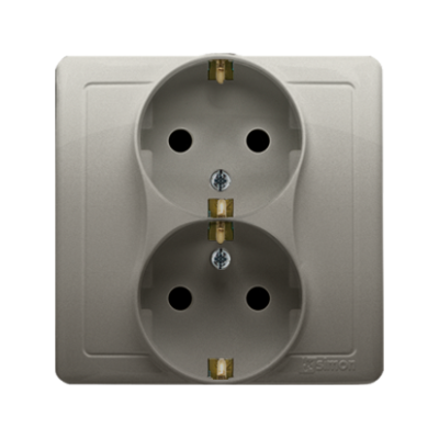 Simon Basic double socket outlet with Schuko earthing, 16A, satin, metallized