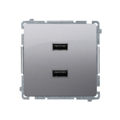 Simon Basic dvigubas USB įkroviklis, A+A, 2,1 A, nerūdijantis plienas (Inox), metalizuotas