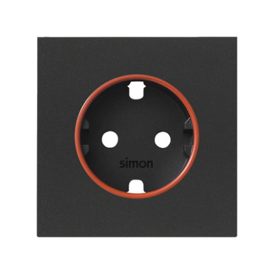 Simon 100 cover with red ring for German socket outlet, black matt