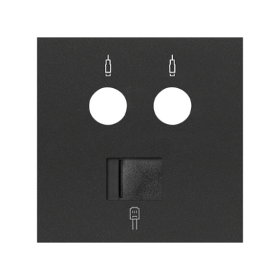 Simon 100 dangtelis, skirtas R/TV+SAT indukcinėms lizdams ir RJ45 balso bei duomenų jungtims, gaminio pavadinimas: R/TV+SAT+RJ45, matinė juoda
