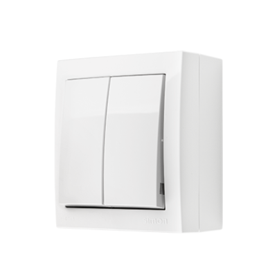 Simon Aquaclick IP44 double two-way switch illuminated without pictogram, 10AX, white