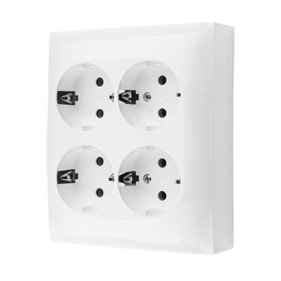 Simon Aquaclick quadruple socket outlet with SCHUKO earthing - IP20 version, with shutters, 16A, quick connection, white