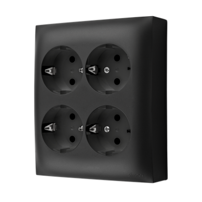 Simon Aquaclick quadruple socket outlet with SCHUKO earthing - IP20 version, 16A, quick connection, black matt