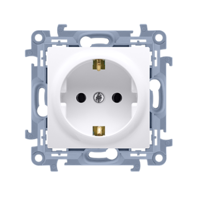 Simon 10 single socket outlet with Schuko earthing, with shutters, 16A, white
