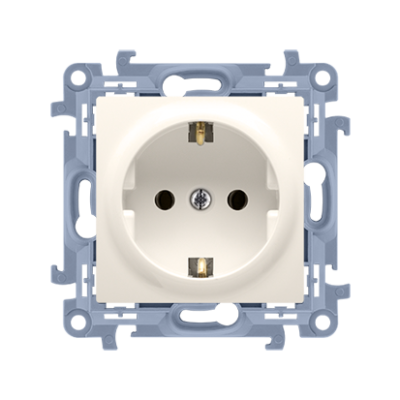 Simon 10 single socket outlet with Schuko earthing, with shutters, 16A, cream white/electro white