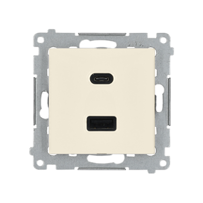 Simon 54 dvigubas USB įkroviklis, C+A, 30 W, kreminė balta