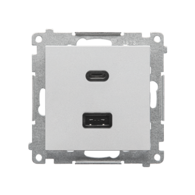 Simon 55 double USB charger, C+A, (module), 30W, matt aluminum