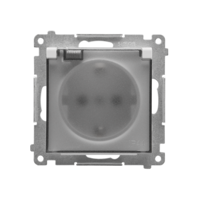 Simon 55 IP44 single socket outlets with Schuko earthing, with frame seal - transparent flap, module, 16A, quick connection, light gray matt