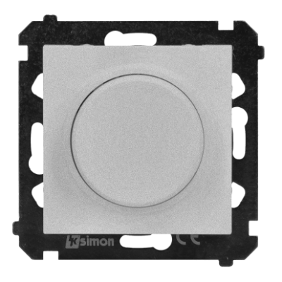 Simon 55 reguliatorius reguliuojamoms LED lempoms, su sukamuoju-spaudžiamuoju jungikliu, 1 polių, 230 V, modulis, 2 W–200 W, matinis aliuminis