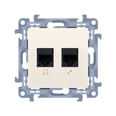 Simon 10 IT lizdas RJ45, 6 kategorijos + telefono lizdas RJ12, kreminė balta