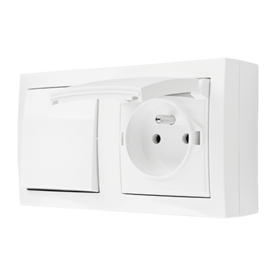 Simon Aquaclick single switch + socket, 16A, 10AX, white