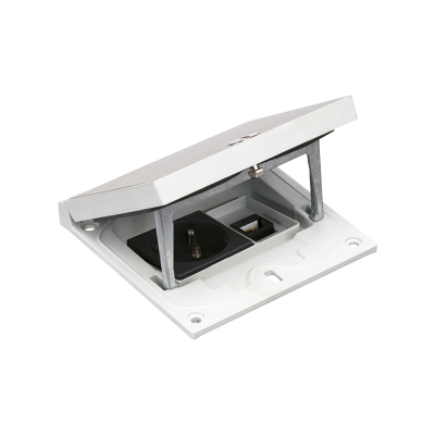 Floor box insert, IP66, IK08, 1.5×K45, socket type F (schuko), module RJ45 cat. 5e UTP, easy access lock