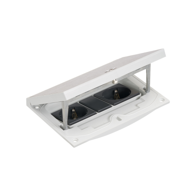 Floor box insert, IP66, IK08, 2.5×K45, 2 sockets type F (schuko), easy access lock, blind element 22,5x45mm