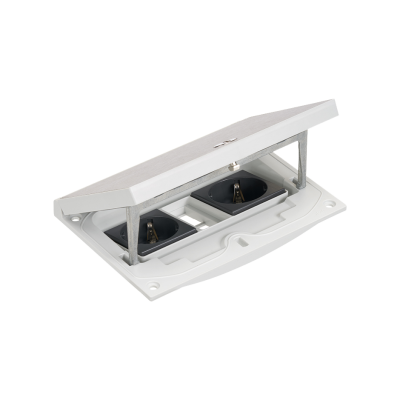 Floor box insert, IP66, IK08, 2.5×K45, 2 sockets type F (schuko), module 22,5x45mm with 2 Keyston latch for RJ45 or multimedia connectors, easy access lock