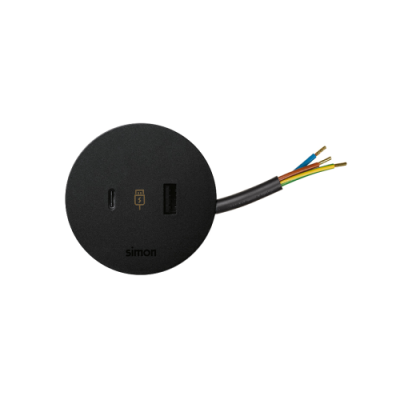 Furniture USB charger, Simon 400, 5V, 3.1A, 20 cm cable, USB type A; USB type C, black
