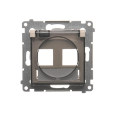 Simon 54 double IP44 ITC socket cover for Keystone with descriptive field, (module), cream white/electro white