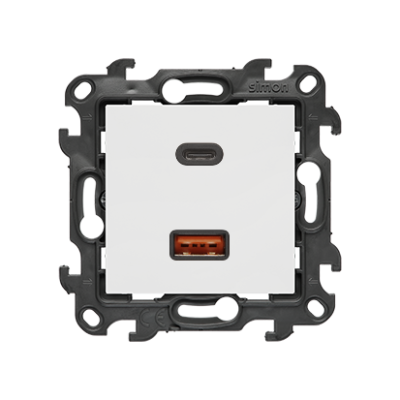 Double USB charger, (module), Simon 24, IP20, 30W, white
